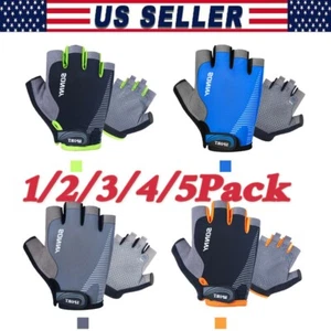 NEW Men Cycling Gloves Bike Half Finger Bicycle Padded Fingerless Sports US - Picture 1 of 13
