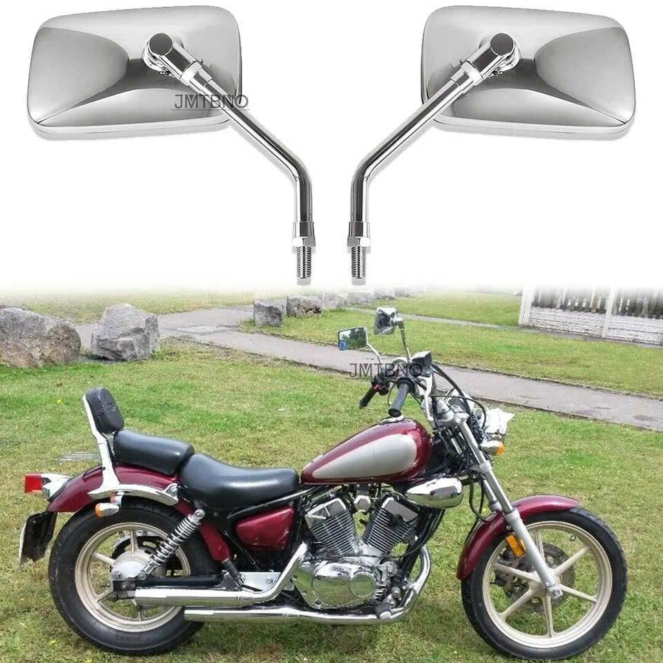 Espejos retrovisores cromados rectangulares para moto Yamaha Virago 125 535 750 1100 10 mm Foto 1 de 4