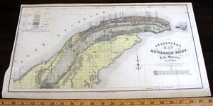 ORIGINAL COLOR GEOLOGIC MAP OF KEWEENAW POINT LAKE SUPERIOR MICHIGAN Circa 1850 - Picture 1 of 1