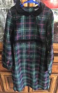Lands End SZ 14 Blackwatch Plaid Corduroy Velvet Collar Tie Back Dress NEW NOS - Picture 1 of 10