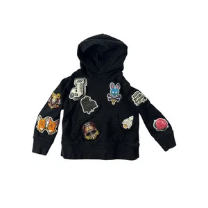 Psycho Bunny Hoodie Pullover Sweatshirt Graphic Print Patches Black Boys Size 4 - Picture 1 of 7