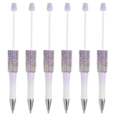 Diamond Beadable Pens, 6 Pcs Black Ink Ballpoint Pens, Purple/White - Image 1 of 4