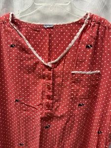 Lands’ End Red Polka Dot Scottie Dog Cotton Nightgown Lace Trim M/L - Picture 1 of 2