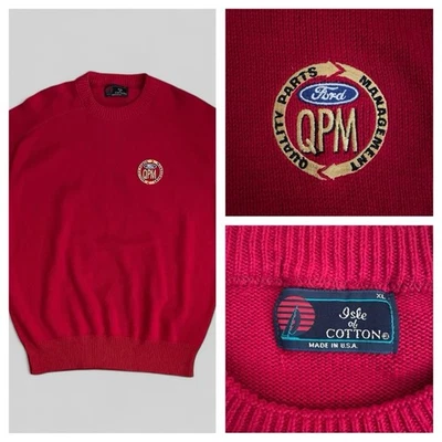 VTG Ford Motor Parts Red Knit Sweater Raglan Sleeve Men’s L/XL 80’s 90’s USA - Image 1 of 4
