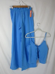 Colsie Pajama Set Poplin Swiss Dot Tank Top Pants Sky Blue Size XS NWT - Picture 1 of 8