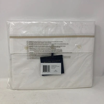 Ralph Lauren Algodón Orgánico Percal Palmer Sábana Plana Completa Blanco Arena Dune Nuevo Foto 1 de 4
