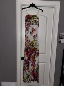 Cache Flowered Long Dress With Crystal Accents Size 2 - Picture 1 of 4