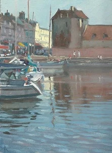 DIPINTO OLIO ORIGINALE MICHAEL RICHARDSON luce del mattino Honfleur Normandia Francia - Foto 1 di 1