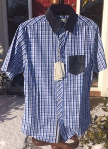 Men's Brand New SMASH Blue Plaid Short Sleeve BUTTON FRONT SHIRT MSRP $89 - Picture 1 of 9