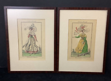 French Folk Art 1850 ENGRAVING COSTUME NORMAND LOT OF 2 HAND COLOURING Antique
