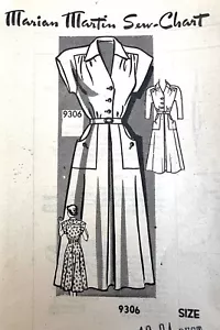Abito da giorno vintage fine anni '40 Marian Martin motivo non stampato 9306 taglia 16 B 34" completo - Foto 1 di 9