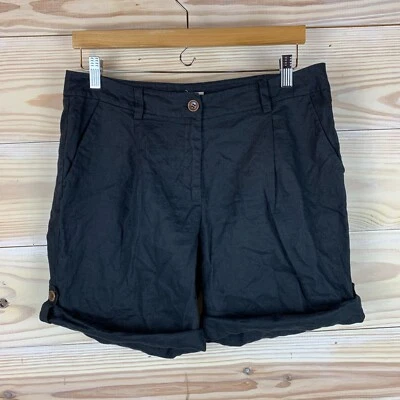 Pantalones Cortos Eileen Fisher Mujer 8 Lino Orgánico Negro Plisado Chino Roll Tab Foto 1 de 4