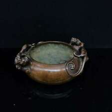 Collection Chinese Bronze Two Chi Dragon Small Writing-brush Washer