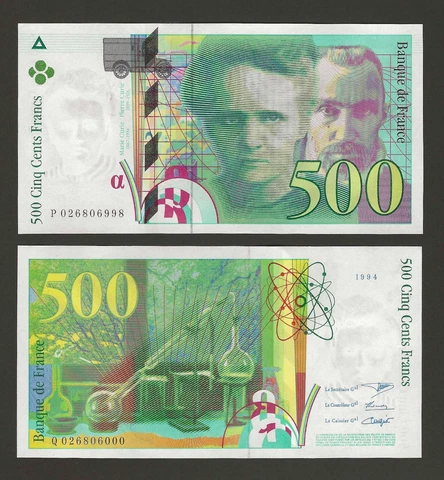 FRANCE 500 Francs 1994, P-160a Highest Denomination Pre-Euro, Pack Fresh UNC Cover