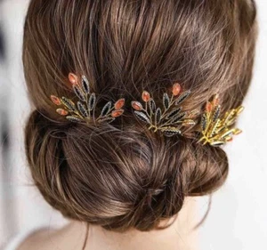 Spille per capelli matrimonio sposa strass rosso cristallo scintillante forcina 2 pz oro - Foto 1 di 6