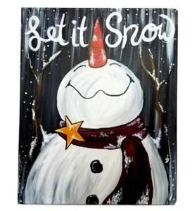 Let It Snow Snowman Acrylic Painting On Canvas Art 16x20 Hand Painted - Picture 1 of 11