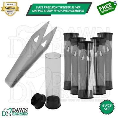 DAWNPROMED 6 Pcs Precision Tweezer Silver Gripper Sharp Tip Splinter Remover Tweezer Set