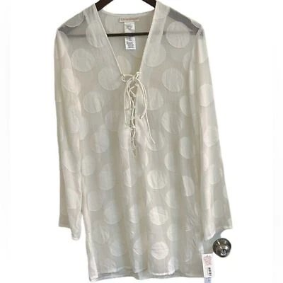 NWT La Blanca resortwear white textured polkadot sheer cover-up women S - Image 1 of 4
