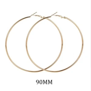 Gold Extra Large 3.5in Hoop Earrings Contemporary Modern J. Lo  - Picture 1 of 1