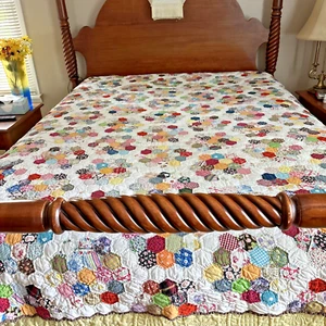Gorgeous 1940s vintage Feed Sack Quilt 78”x 88” From Goshen Indiana Mary Kline - Picture 1 of 24