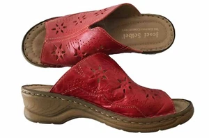 Joseph Seibel ~ Leather Sandals Open Toe Backless SZ.38 U.S. 7 perforated red - Picture 1 of 10
