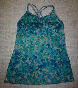 REI women's teal/gray/yellow floral print stretch sports bra top Sz 10 - Picture 1 of 3