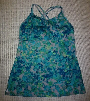 REI женщин бирюзовый/серый/желтый цветочный принт эластичной спортивный бюстгальтер верхний размер 10 - Изображение 1 из 3