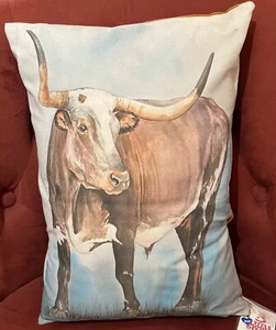 "Almohada decorativa de dirección de cuerno largo de Texas con estampado de Pat Wiles 12 x 16""" - Imagen 1 de 1