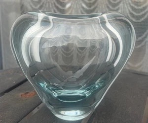 HOLMEGAARD Per Lutken Danish Scandinavian Grey Blue Art Glass Heart Vase Signed - Picture 1 of 5