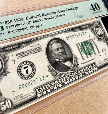 Fr. 2100-G* 1928 $50 Federal Reserve Note *STAR* PMG 40 - XF - Image 1 of 3