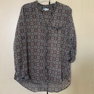 KUT from the Kloth Women Roll Tab Sleeve Chiffon Button-Up Shirt Red Black M USA - Picture 1 of 16