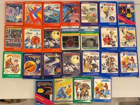 1980s MATTEL INTELLIVISION LOT OF 25 VIDEO GAMES W BOX SOME COMPLETE Q BERT +