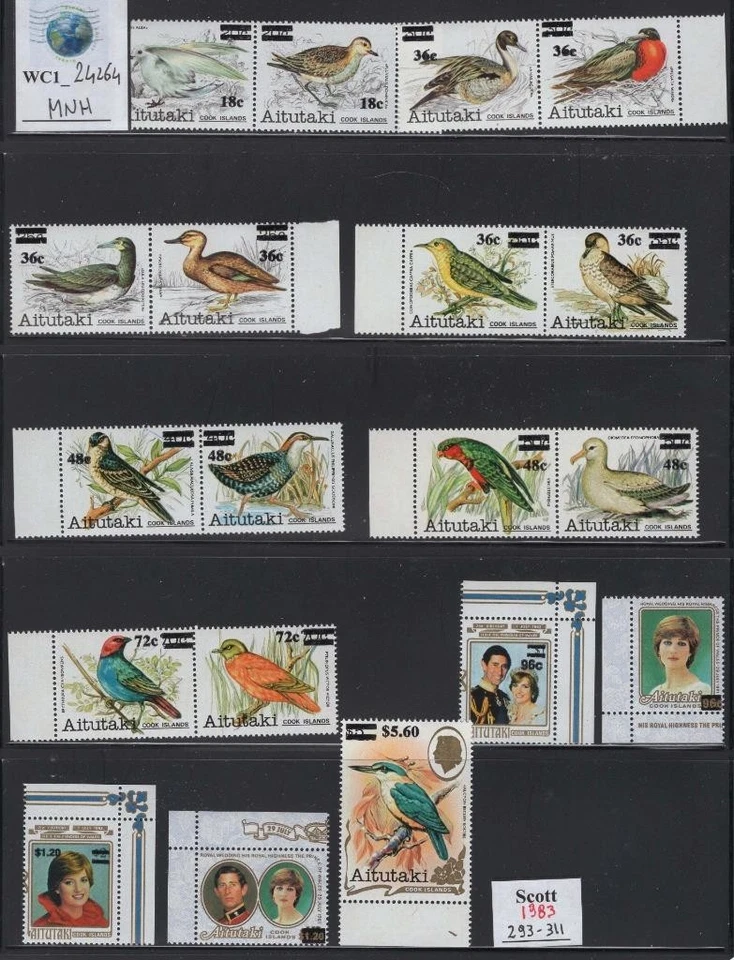 WC1_24264.NUEVA ZELANDA-AITUTAKI. Juego Birds & Lady D 1983. Sc. 293-311. MNH Foto 1 de 1