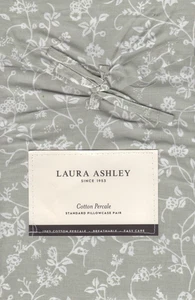 Laura Ashley 2 Standard Pillowcases Wild Clematis Dun Gray Cottage Chic Cotton - Picture 1 of 4