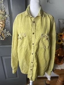 Ryan Michael Silk Linen Distressed Yellow Button Up Long Sleeve Men’s Top XXL - Picture 1 of 7