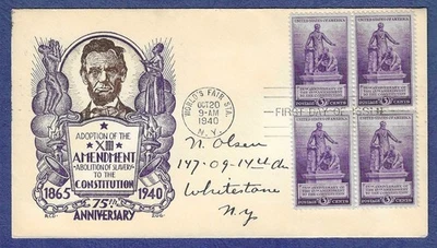 1940 FDC Abraham Lincoln/Emancipation Monument #902 Staehle cachet - Image 1 of 2