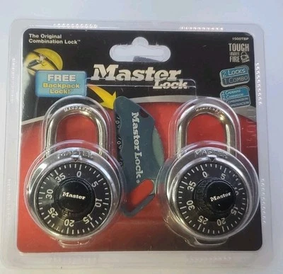 New 2 Master Lock Combination Locks Padlocks with Mini Backpack Lock #1500TBP  - Image 1 of 4