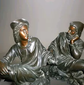 Pair of Antique French Patinated Spelter Figurine Statues Mantel Decor. - Picture 1 of 23