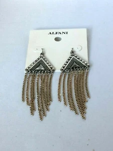 X5107 DESIGNER INSPIRED TWO TONE METAL TASSEL HOOK EARRINGS - Picture 1 of 1