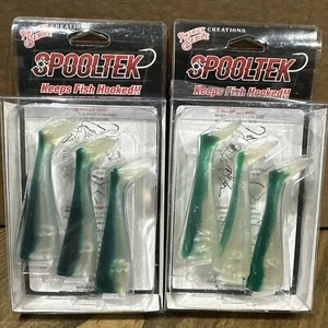 Spooltek Fatty 5" Tailpack *6 LURES* 2 Packages of 3 Tail Pack GREEN Hooked - Picture 1 of 2
