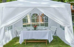 10'x10' Party Gazebo Pop Up Tent Steel White Weatherproof Side Wall Tailgate bag - Picture 1 of 2