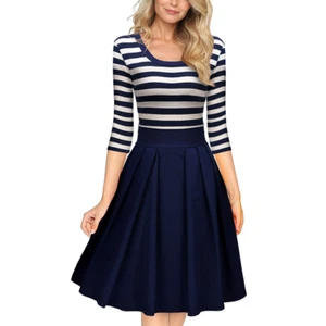Women's Daily Casual Corset 3/4 Sleeve Stripe High Waist One-piece Dress Outfit - Picture 1 of 11
