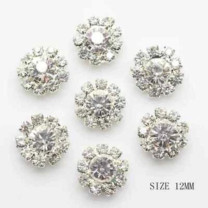 CraftbuddyUS 10Pcs 12mm Silver Metal Crystal Rhinestone Shank buttons , DIY - Picture 1 of 3
