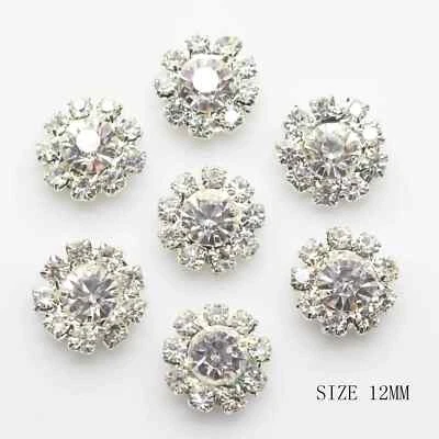 CraftbuddyUS 10Pcs 12mm Silver Metal Crystal Rhinestone Shank buttons , DIY - Image 1 of 3