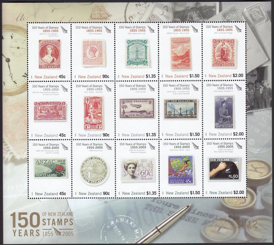 NEW ZEALAND 2005 NZ Stamps 150 Years, Limited Edition M/S of 15 MNH - Image 1 of 1