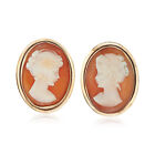 Vintage Orange Shell Cameo Clip-On Earrings In 14Kt Yellow Gold