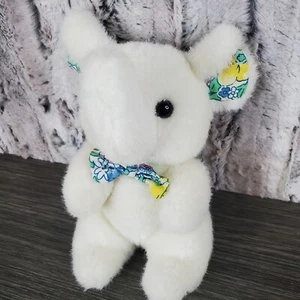 Vintage White Elephant 8" Floral Flower Ears, Feet, Bow Tie Black Plastic Eyes - Picture 1 of 6