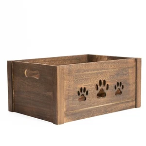 Paw Shaped Cutout Dog Toys Chest Gift Hampers Storage Collection Wooden Box - Picture 1 of 12