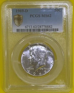 1969 D Kennedy Half Dollar 50c PCGS MS62 - Picture 1 of 4