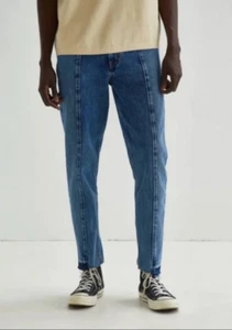 Urban Outfitters BDG Mens Dad Slim Jeans Tapered Fit Size 28 Raw Hem Blue Cotton - Picture 1 of 9